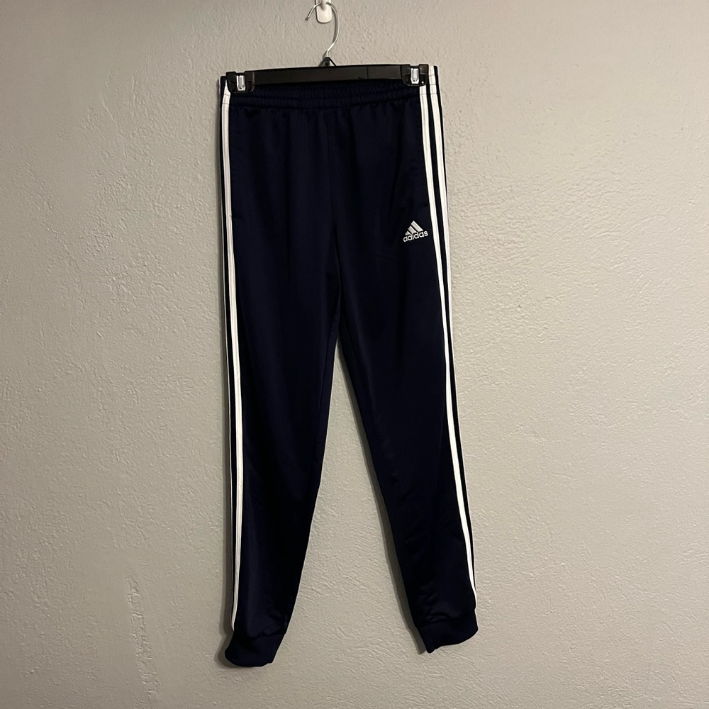 Adidas Navy Blue White Joggers Youth Large 14/16 Athletic Zipper Adjustable
